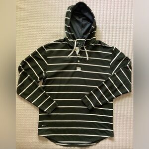 BYLT Drop Cut Lux Hooded Henley Men’s Large Green Striped Long Sleeve Hoodie